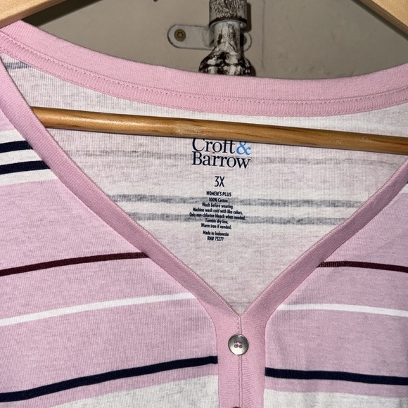 Croft & Barrow shirt 3X NEW pink Women's Pink Striped Top - Picture 2 of 3